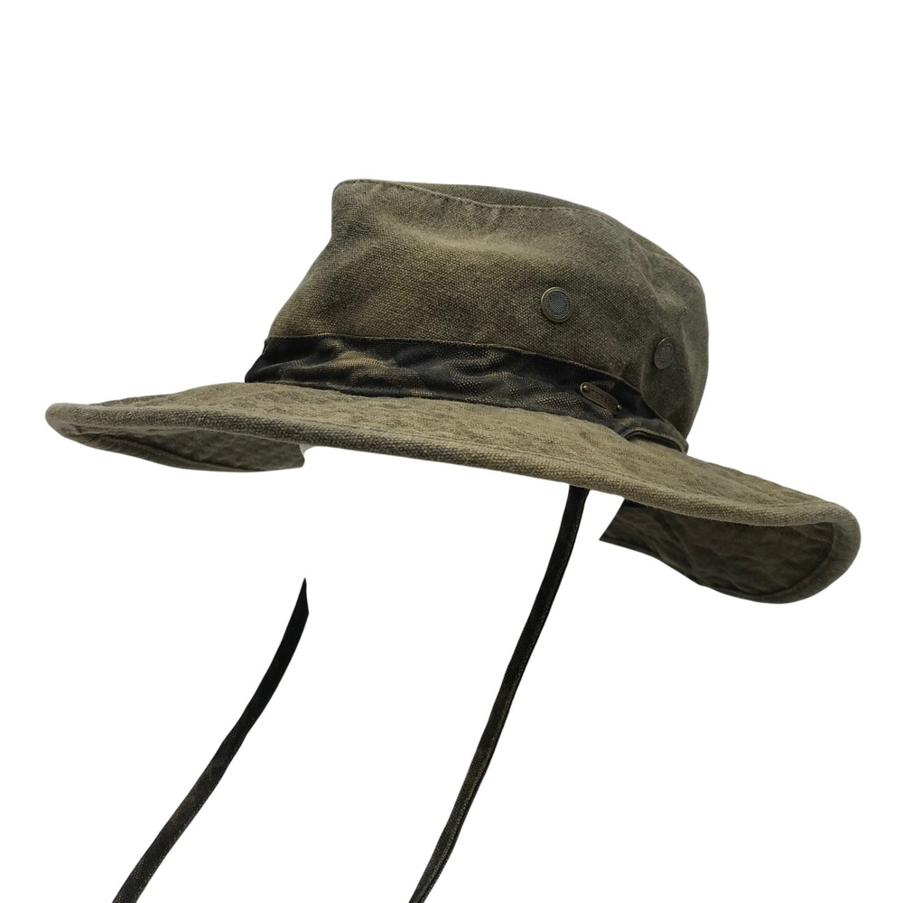 Stetson Weathered Cotton Safari Hat Olive Green Wide Brim Boonie Adjustable L/XL